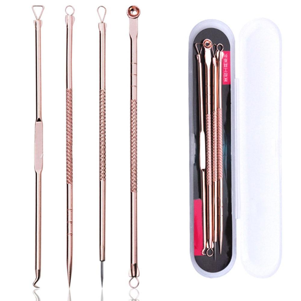 4pcs/set  Stainless Steel Blackhead Remover Tool Kit Face Massage Whitehead Pimple Spot Comedone Acne Extractor Face Massager