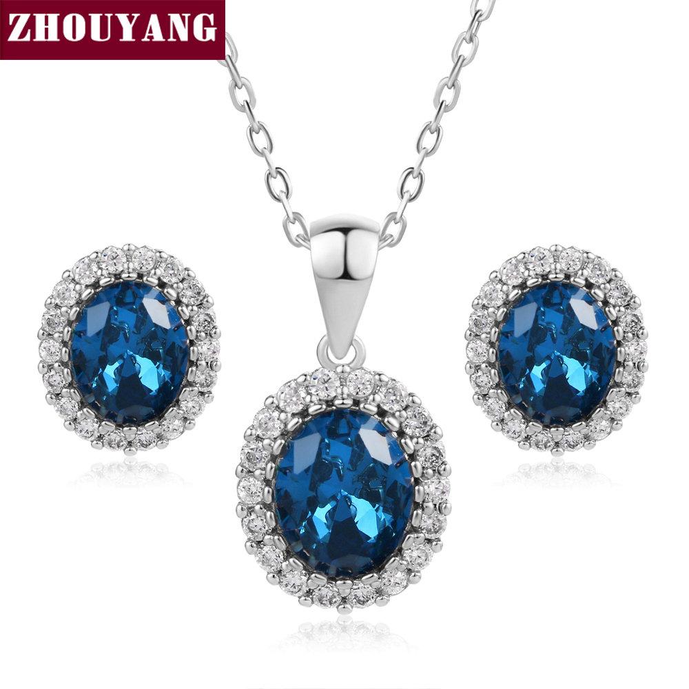 Red Crystal Necklace Earrings Jewelry Set For Women Simple Rose Gold Color Oval Rhinestone Accessories Wholesale Girl Gift S213