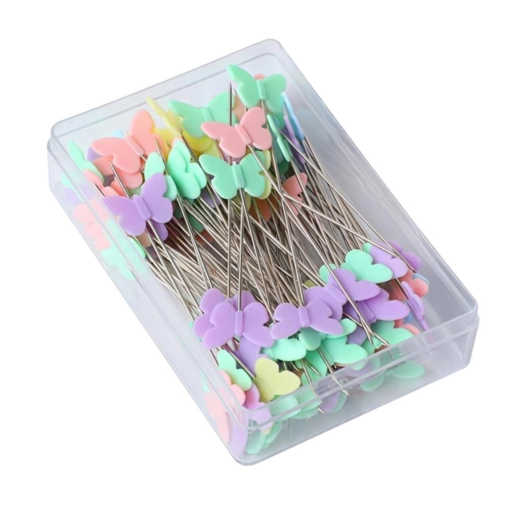 100pcs Butterfly Head Sewing Pins Quilting Pins Patchwork Pins for Fabric Crafting and Sewing Projects with Plastic Butterfly Heads and Steel Shafts