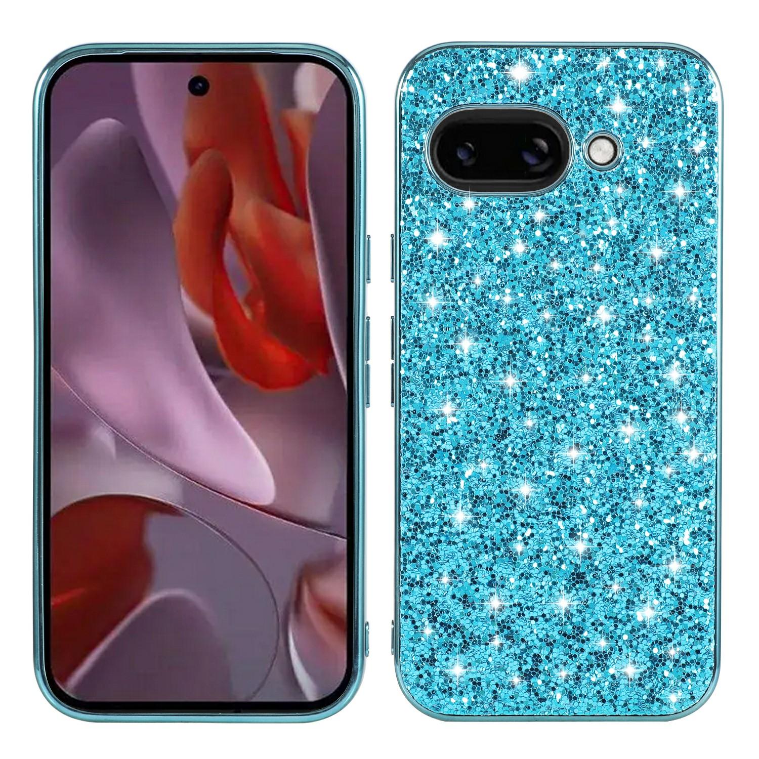 

For Google Pixel 9a Case TPU+PC Sparkling Glitter Phone Back Cover Blue