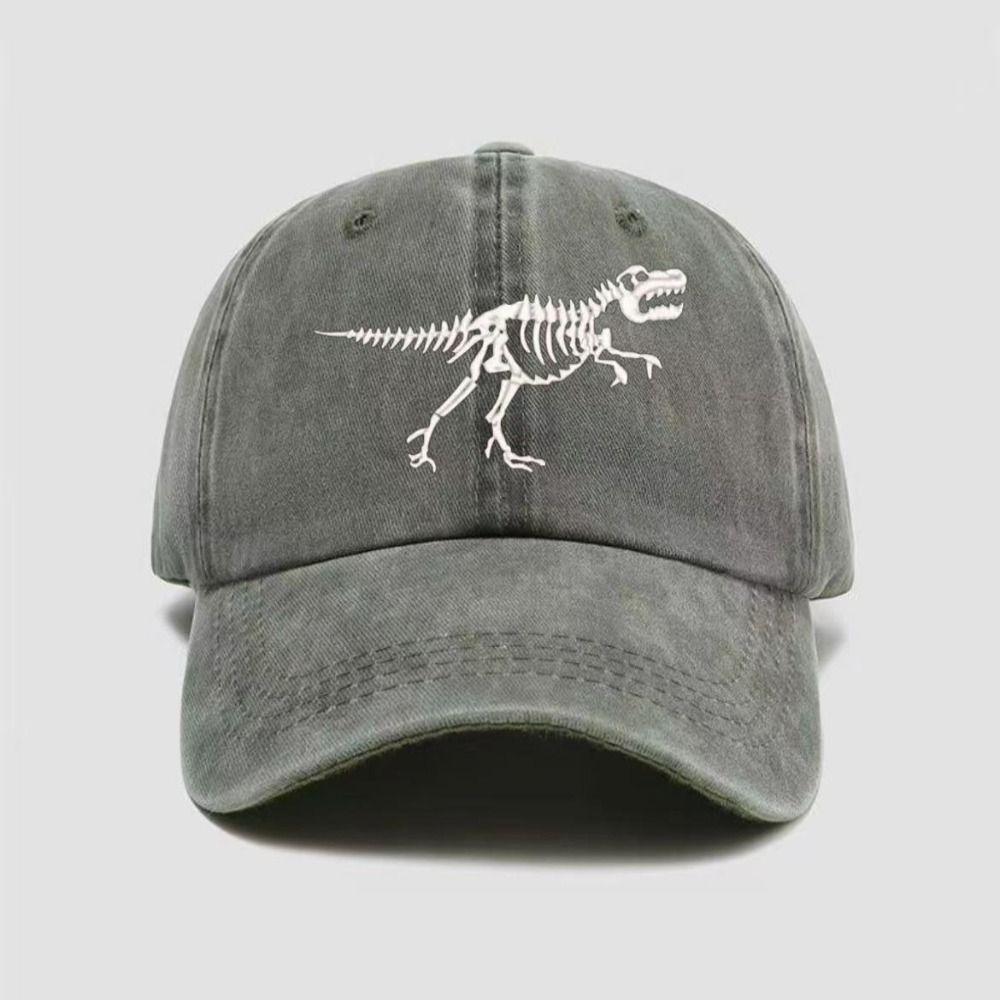 Curved Brim Dinosaur Skeleton Printed Hat Adjustable Dad Hat Baseball Cap  for Men Women