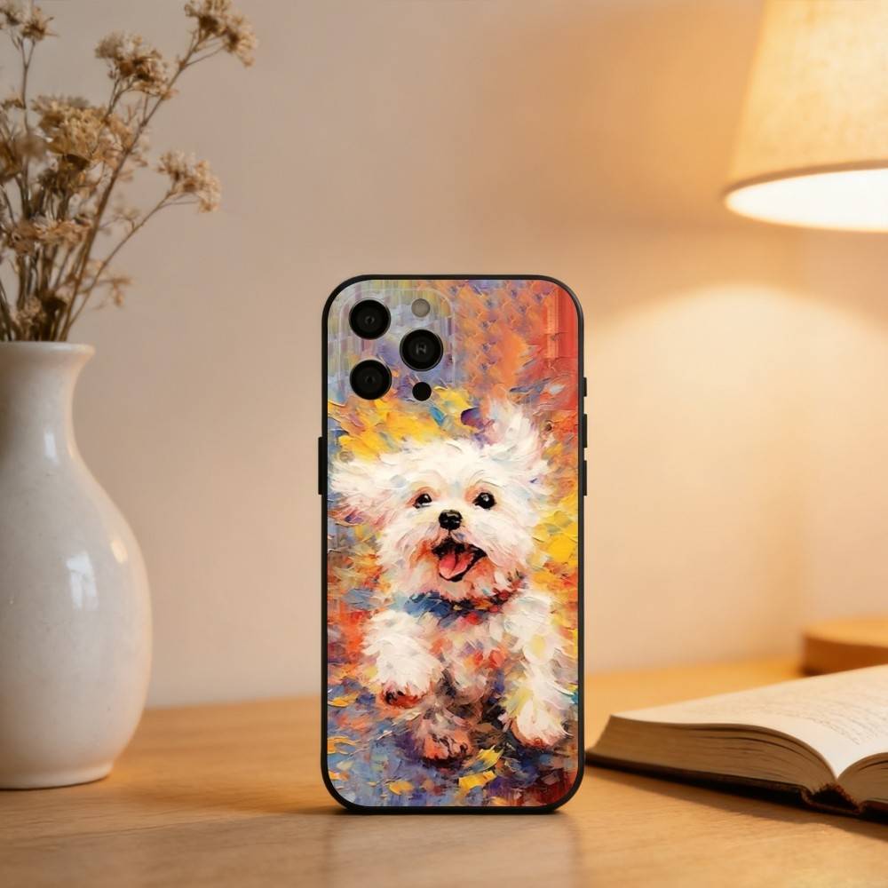 Painting Art Shih Tzu  Phone Case For iPhone 17,16,15,14,13,12,11 Plus,Pro Max,XS,Soft Silicone Black Cover