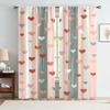 2PCS Pink Green Wood Grain Heart-shaped Striped Curtains   Sweet Style   Living Room and Bedroom   Decorative with Drawbar Pockets