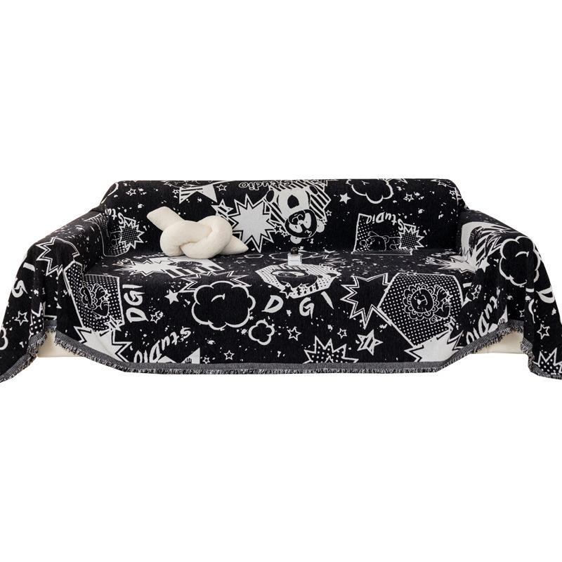 Black Chenille Sofa Cover Cloth Four Seasons General Fabrics Sofa Towel Full Covered Universal Non-Slip Cover Blanket