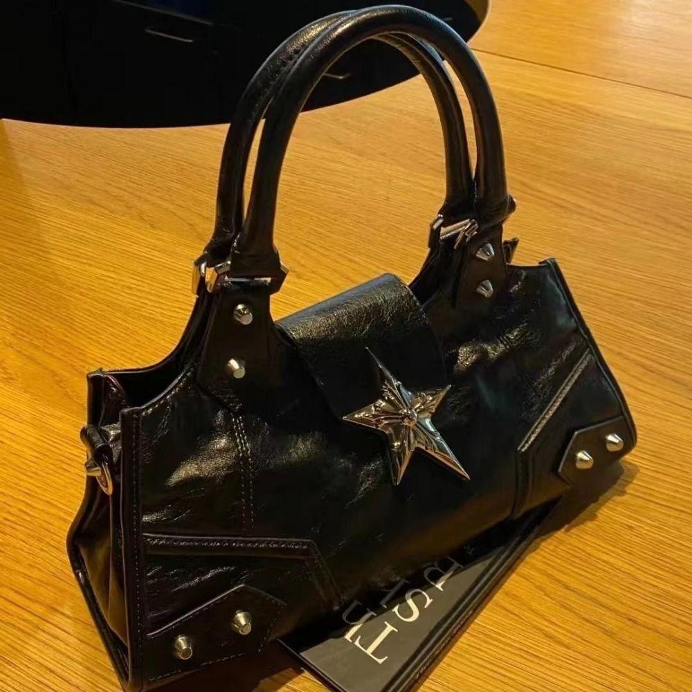 PU Leather Gothic Star Crossbody Bag Large Capacity Y2K Shoulder Bag Girls