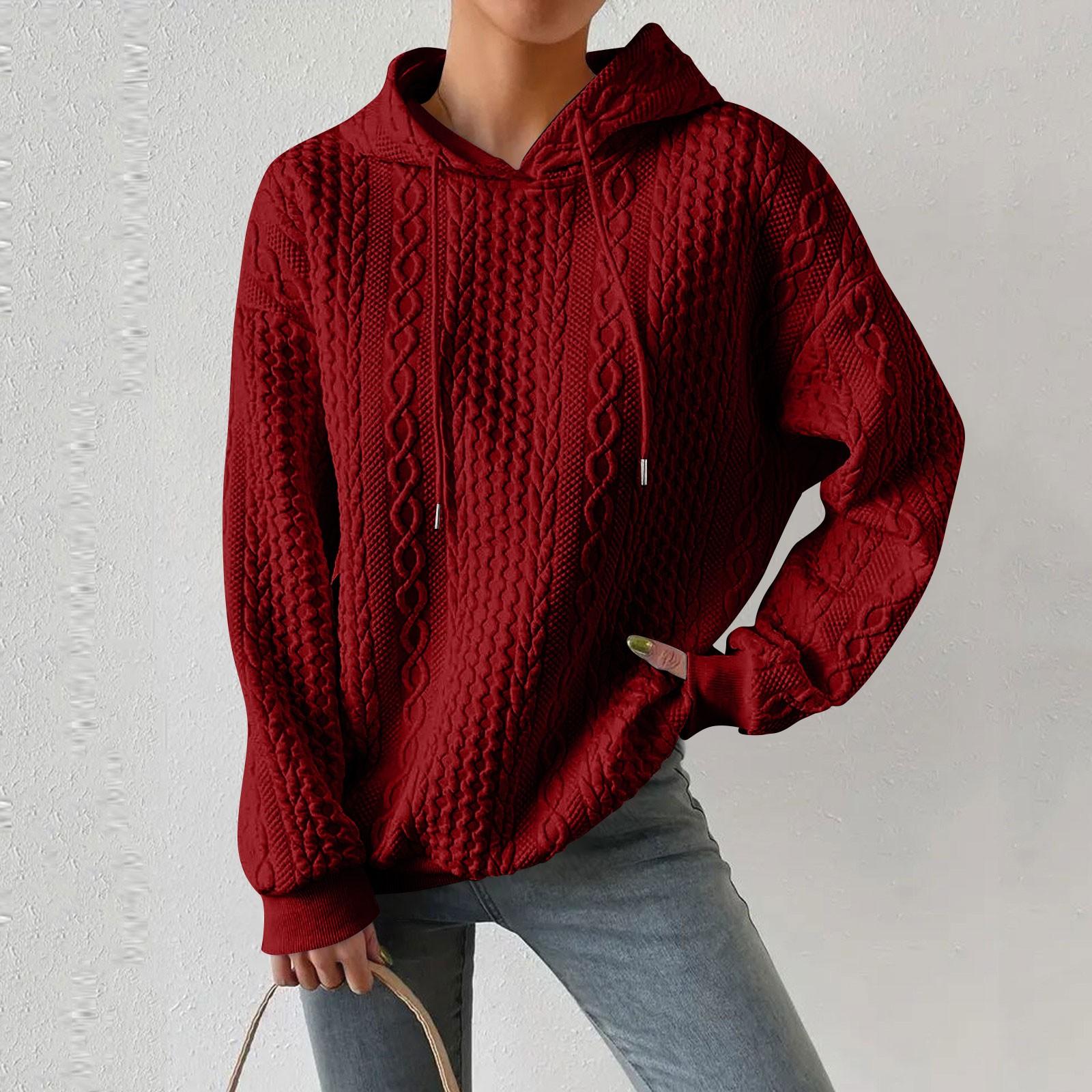 

Жіночі толстовки з довгим рукавом, повсякденні однотонні толстовки на шнурках, світшоти для жінок, пуловери XXXL червоний