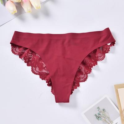 Spetstrosor för kvinnor Sexiga G-stringunderkläder Sömlösa T-baksida Låg midja Trosor Is-silke Bekväma trosor