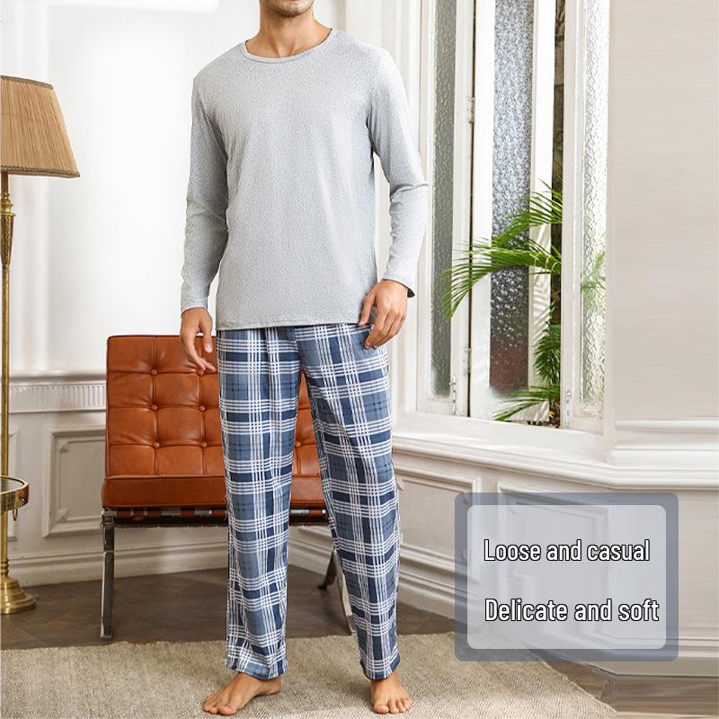 Men's Long-Sleeve Pajama Set - Casual Wearable Two-Piece for Autumn/Winter