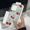 Leather Texture TPU Soft Phone Case For iPhone 16 Pro Max 15 Pro 14 13 12 11 Bowknot Cherry Print Slim Shockproof Matte Bumper Cover