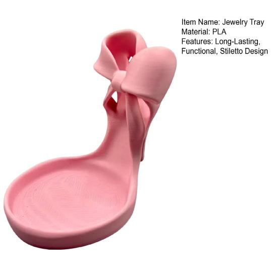 Pink Stiletto Jewelry Tray 3D Printed High Heel Jewelry Dish with Bow Women Ring And Earring Holder Jewelry Display Stand for Bedroom Vanity Table