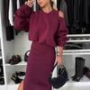 New Fall/Winter Women's Loose-Fit Off-the-Shoulder Batwing Sleeve Sweatshirt Tank Top and Maxi Dress Set