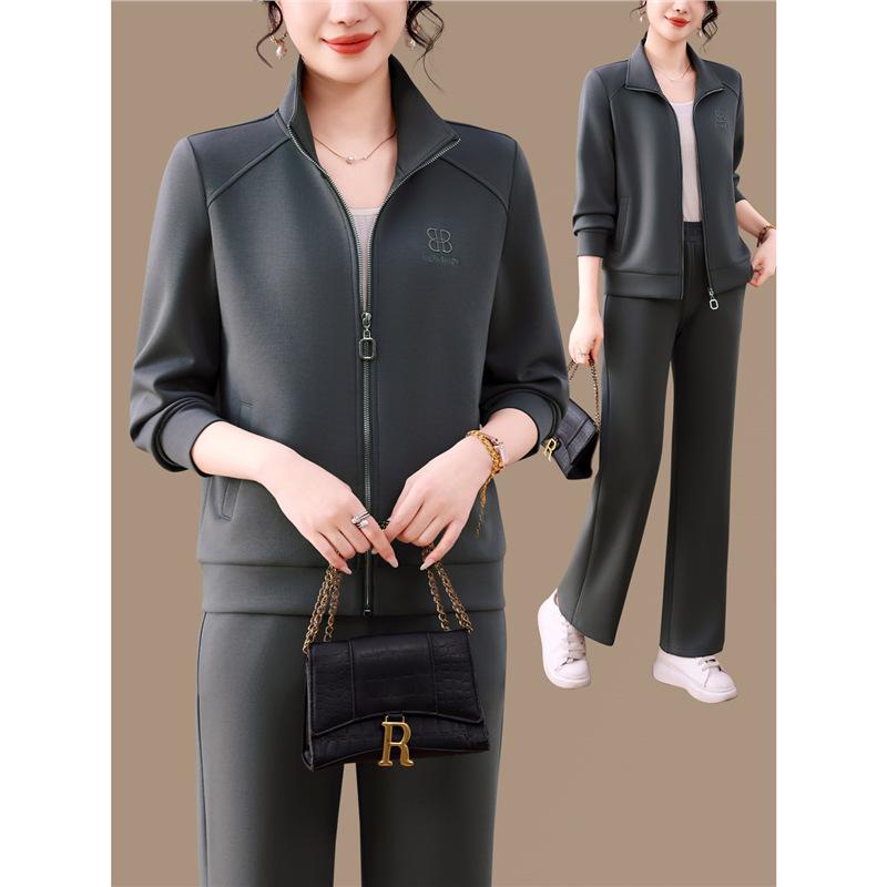 Damski modny zestaw dwuczęściowy: Kurtka z długim rękawem i spodnie z szerokimi nogawkami na wiosnę i jesień