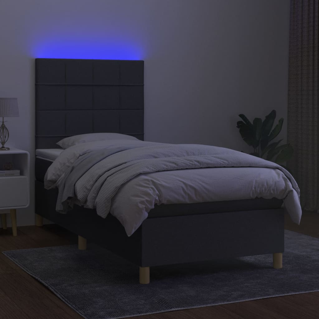 Box Spring Bed with Mattress & LED Dark Grey 80 x 200 cm Fabric