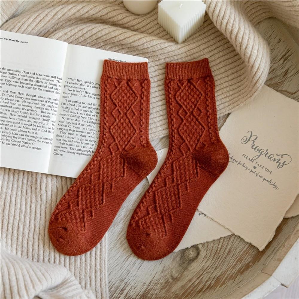 Solid Color Cashmere Wool Socks Japanese Style Winter Warm Socks Retro Vintage Socks Winter Season