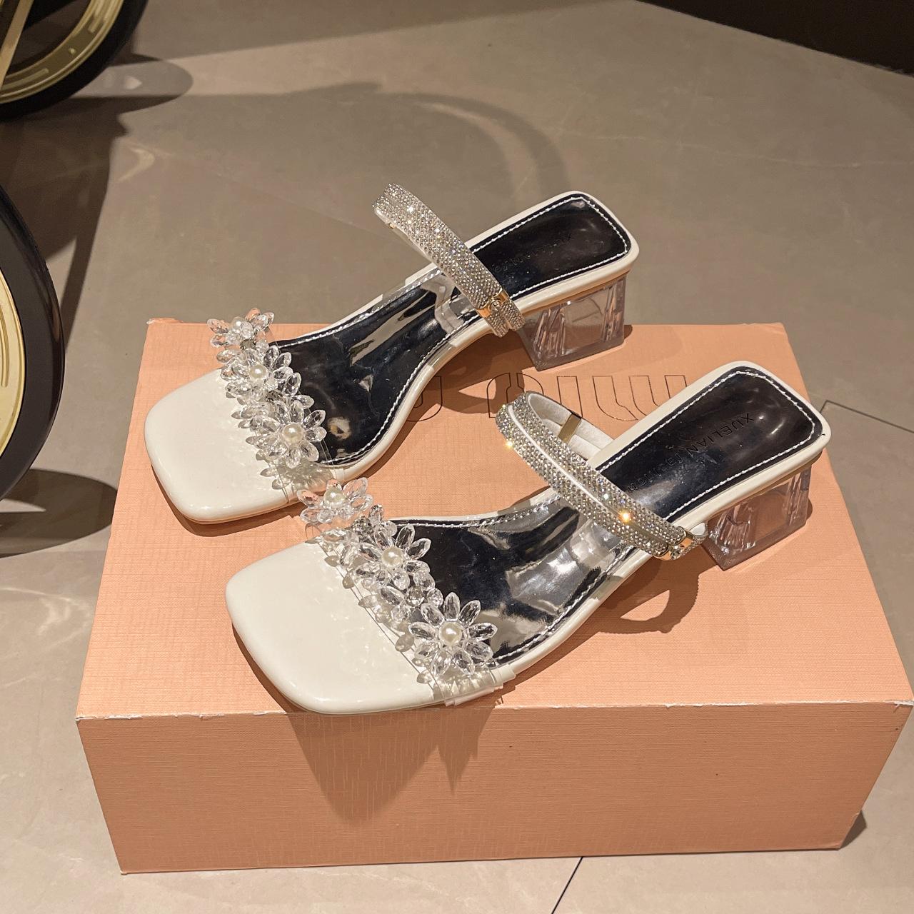 

Women s Shoes and Slippers 2026 Women s High Heels Transparent Slippers Women s One Word Strap Cool Drag Summer New Style 35 покинуть белый