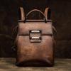 Johnature Retro Genuine Leather Bag Solid Color Backpack Handmade Cowhide Large Capacity Women Backpacks Travel Bags