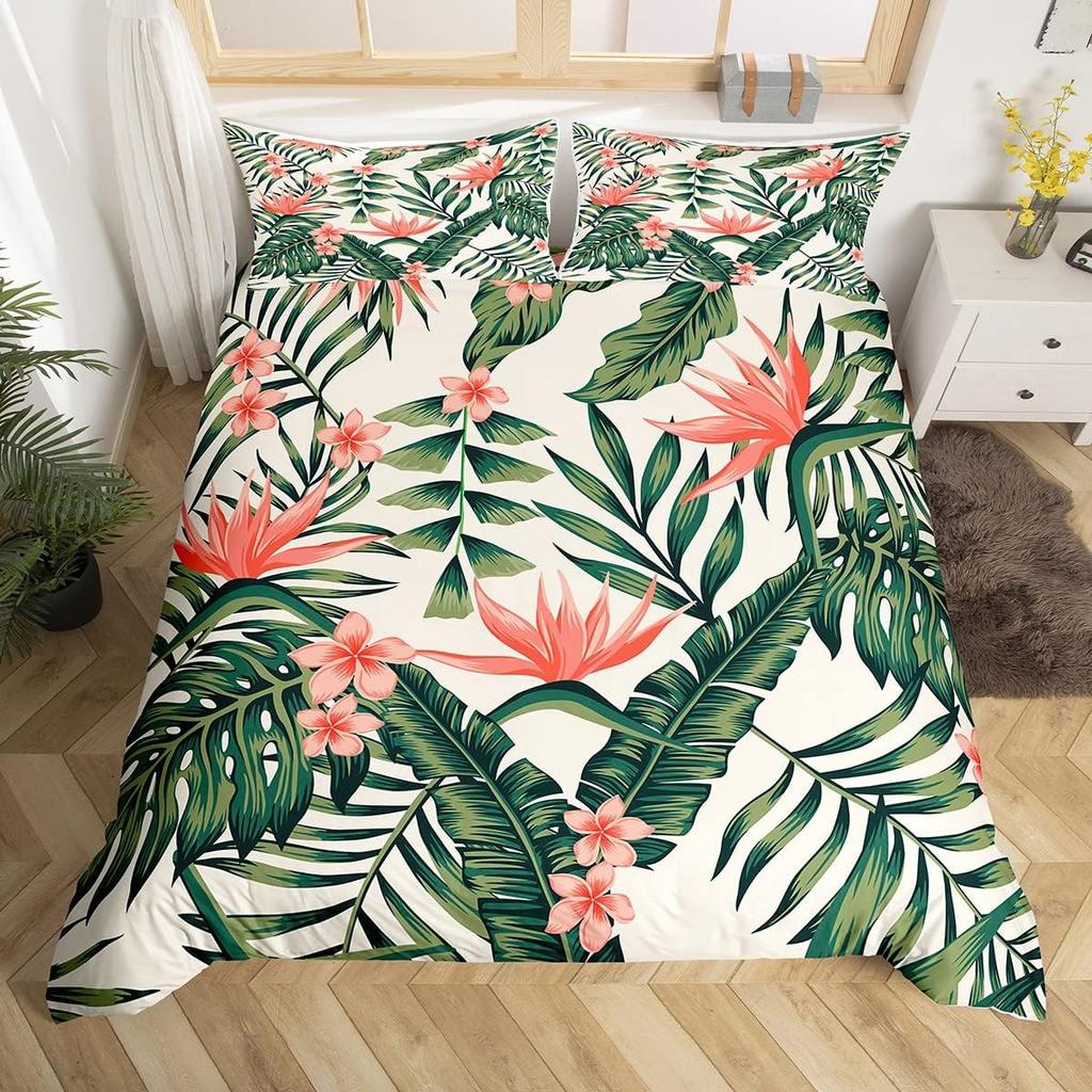 Palm Leaves Bedding Set Queen Full Twin Tropical Leaves Duvet Cover For Boys Girls Tropical Botanical Floral Comforter Cover
