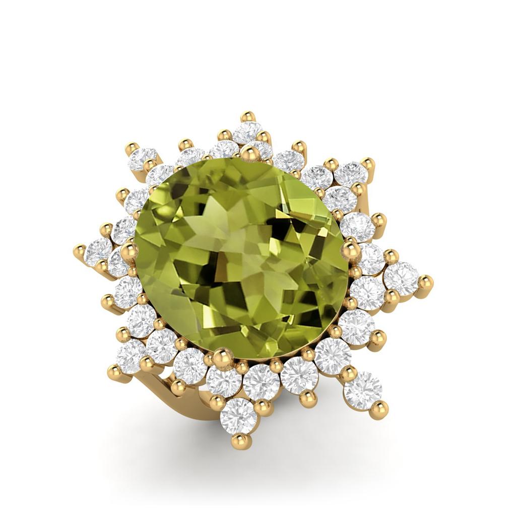 15X12mm Oval Peridot 925 Sterling Silver Gold Vermeil Solitaire Accents Cocktail Women Wedding Ring
