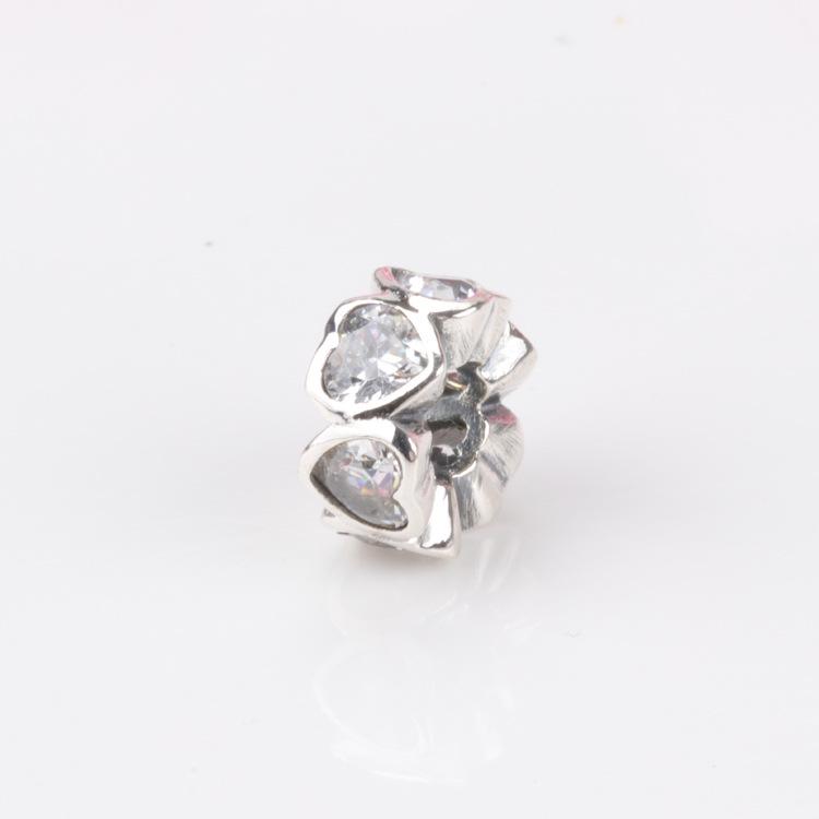 Pan Jia S925 Sterling Silver Heart-shaped Rhinestone Beads - Fashionable DIY Accessories