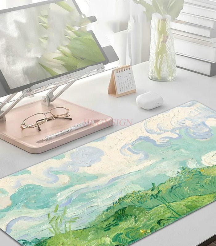 1pcs Oil painting mouse pad for girls with high appearance, office computer keyboard pad with high-end feel, green desk pad