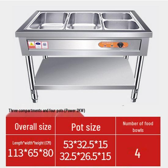 Commercial Electric Food Warmer: Stainless Steel Soup Pot and Serving Counter