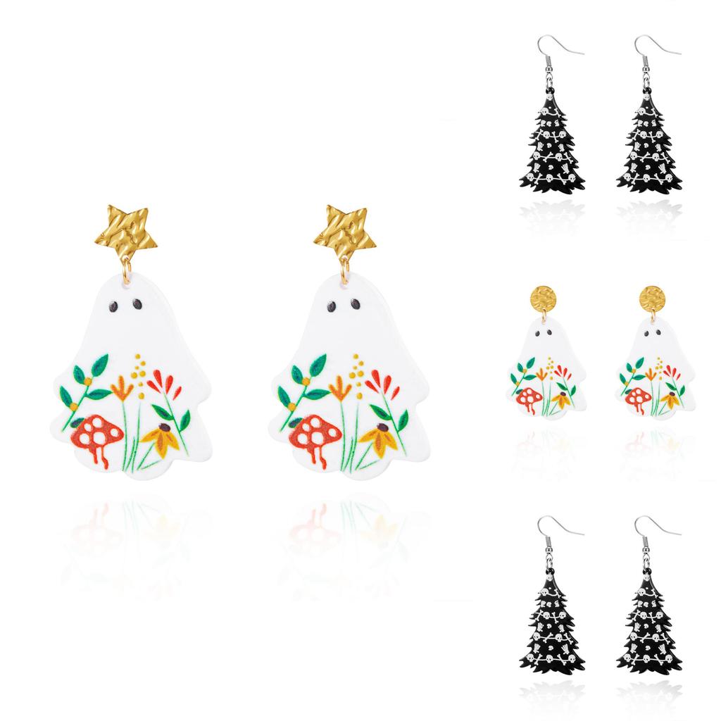 Acrylic Geometric Ghost Dangle Earrings With Electroplated Finish For Stylish Women