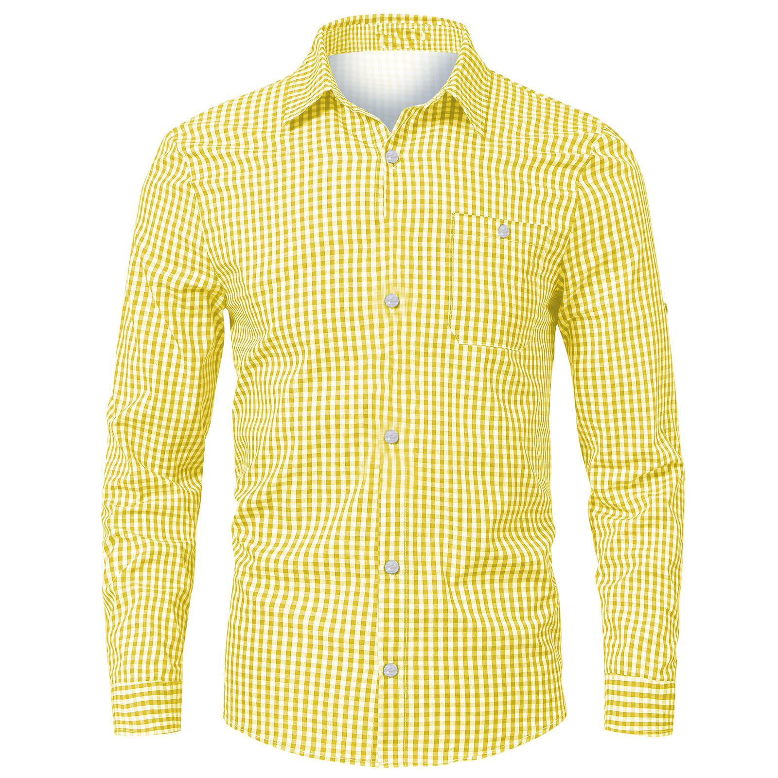 

Мужская полосатая клетчатая повседневная свободная рубашка с лацканами на пуговицах и короткими рукавами XXL жёлтый