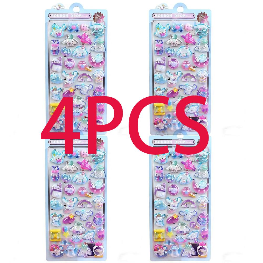 Luminous Cute Sanrio 3D Relief Stickers Kawaii Girls Kuromi Cinnamoroll My Melody Crystal Decals Kids Decoration Sticker Packs