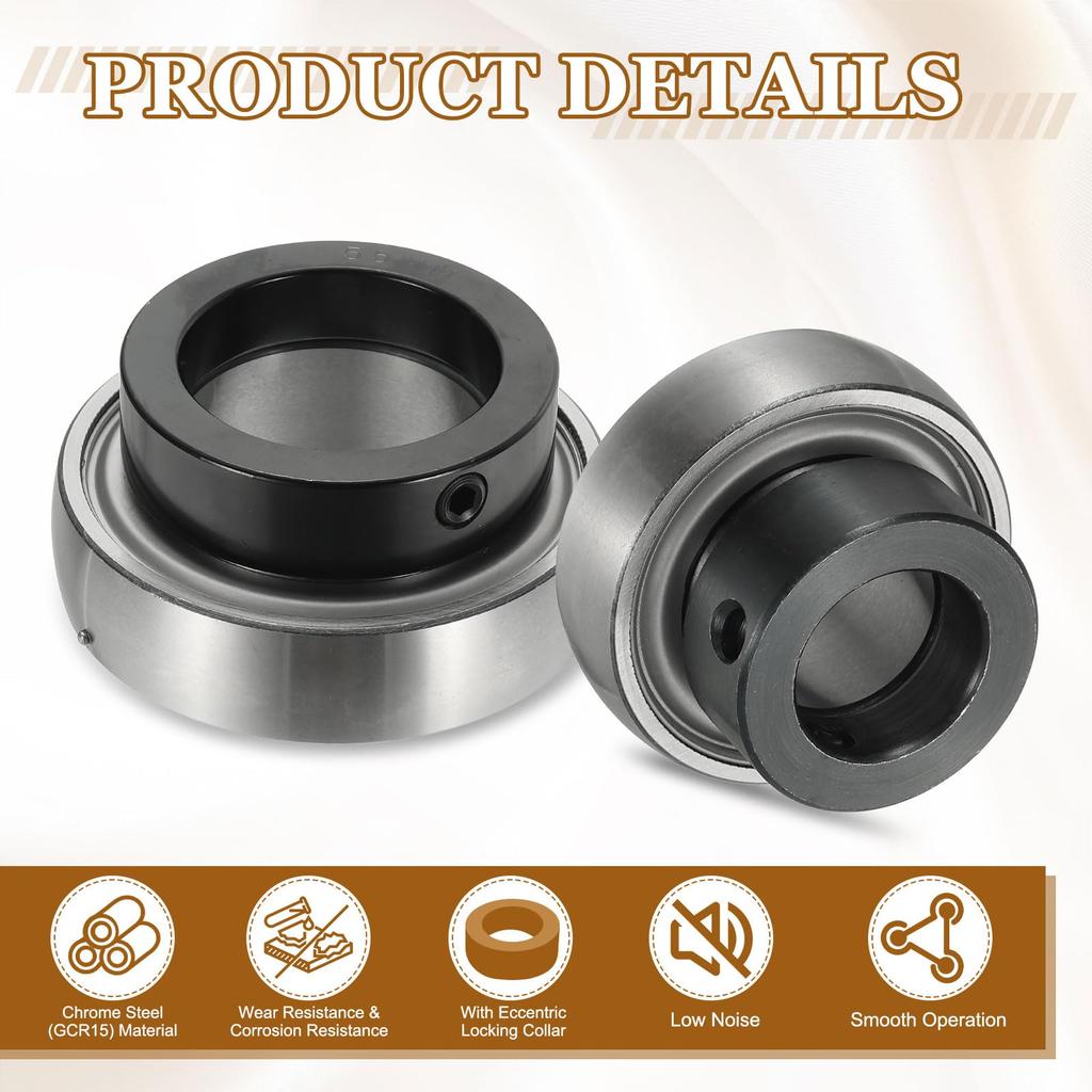 uxcell Insert Inner Spherical Insert Chrome Steel with Eccentric Locking Collar SA205-16 Bearing, 1-inch Diameter, Bearing, (GCR15),