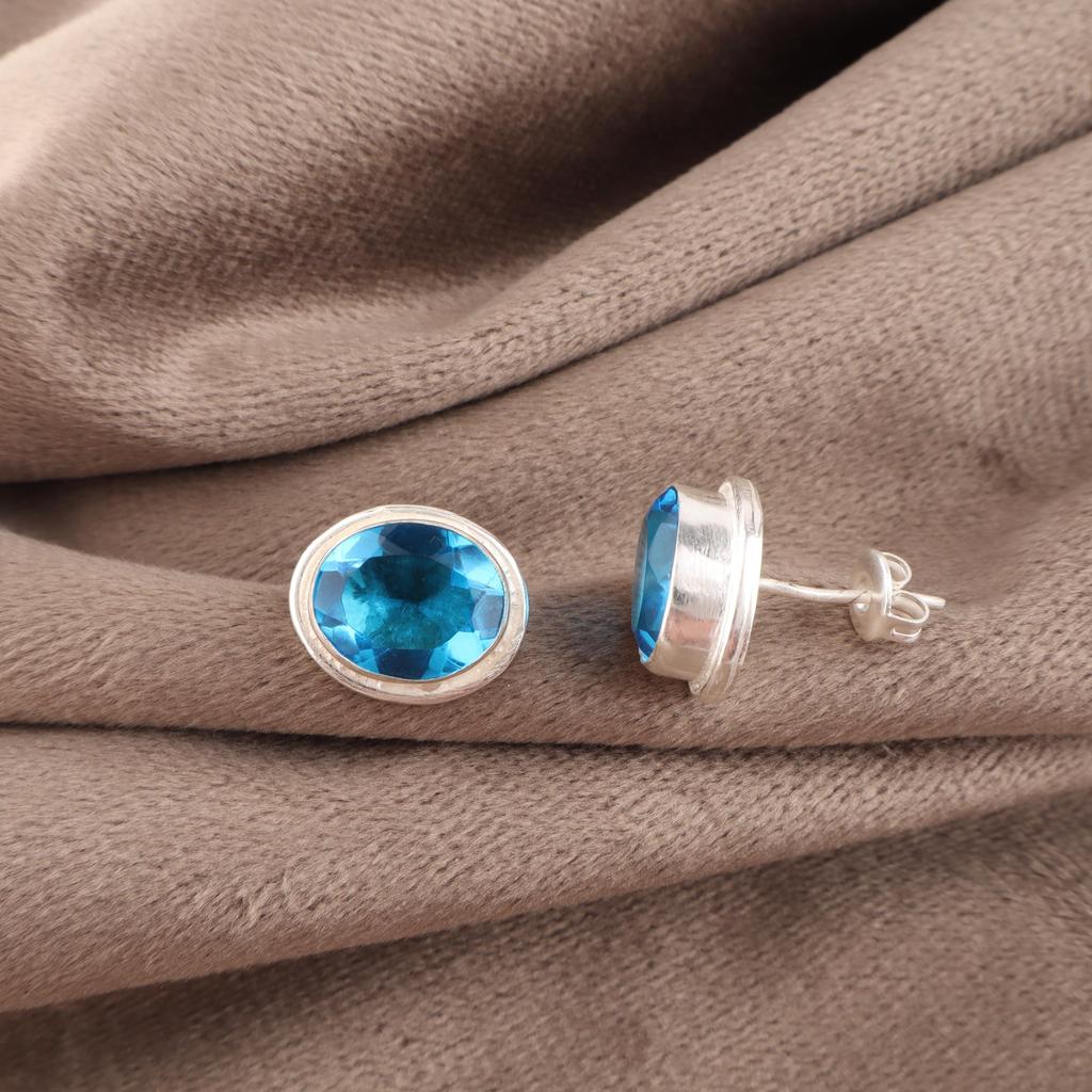 Kolczyki ze szwajcarskiego niebieskiego topazu, kolczyki z kamieni szlachetnych, kolczyki ze srebra próby 925, biżuteria ręcznie robiona, biżuteria srebrna na prezent