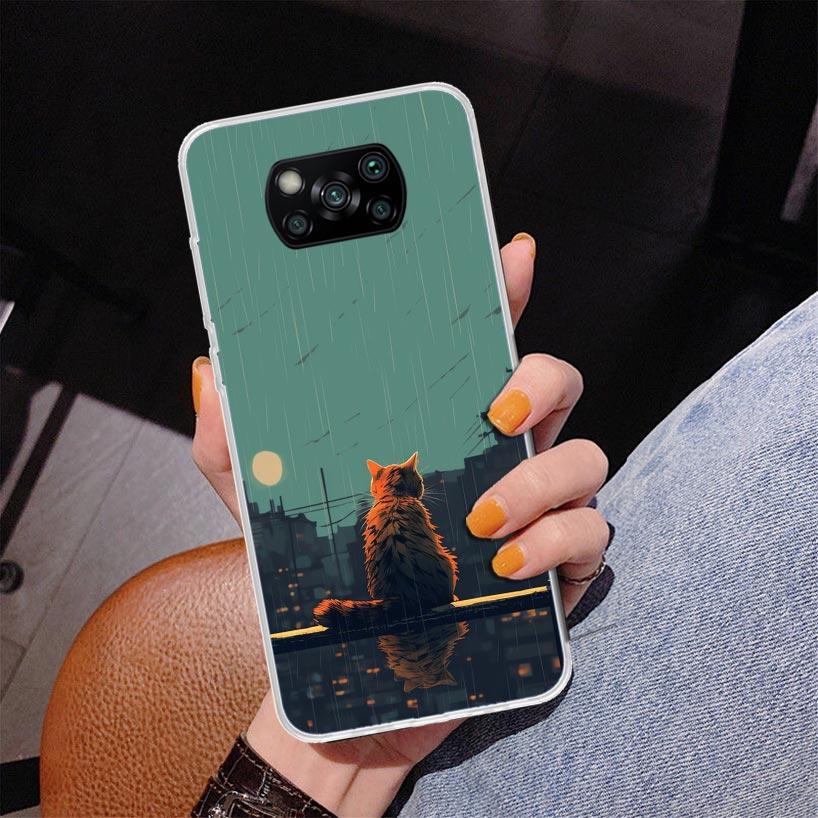 Anime Cat Rain Animal Phnoe Case for Xiaomi Poco X5 X6 X7 Pro X4 Gt F7 Ultra M8 M7 Redmi 15C 15 13C 13 12C 12 Unique Cover Coque