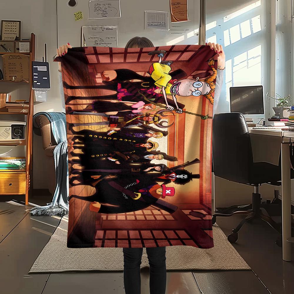 One Piece Character Print Flannel Blanket,High Quality Comfortable for All Seasons,Home Decor,Warmth and Comfort,Perfect for Christmas Gifts