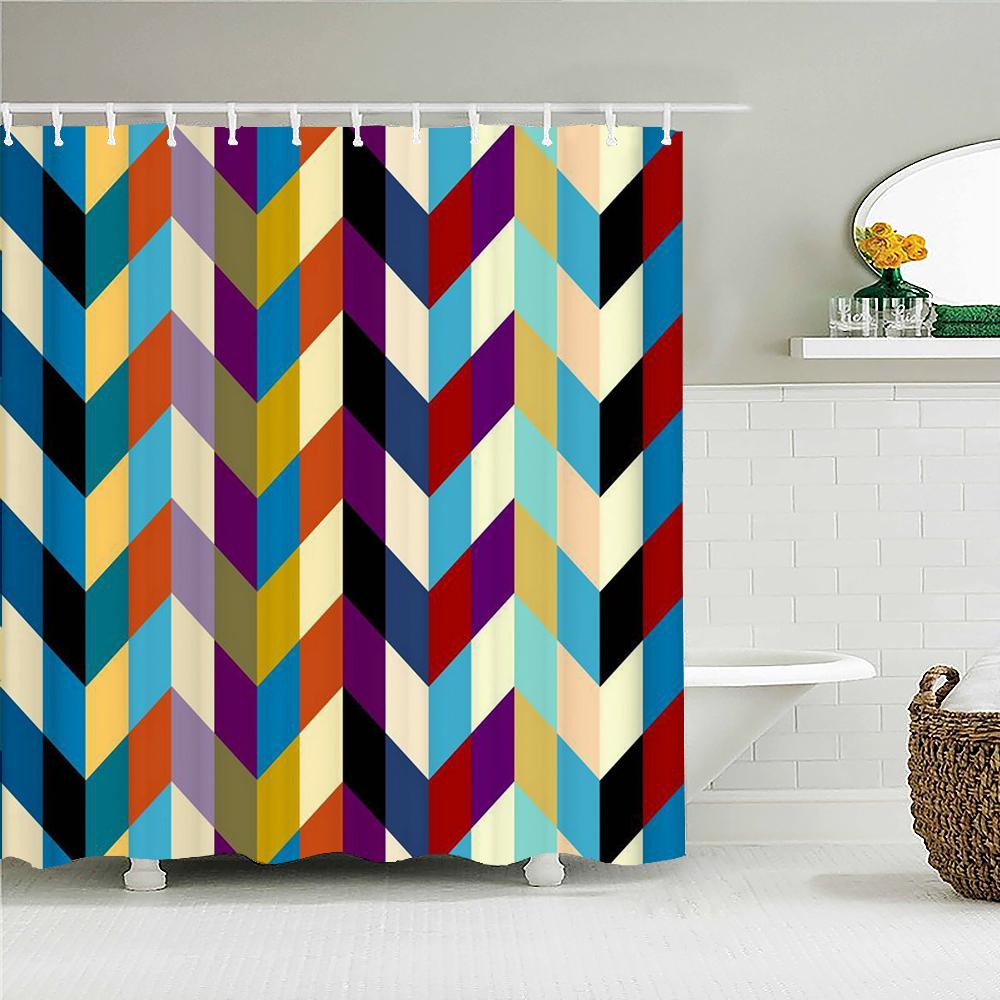 Tenda da Doccia Impermeabile con 12 Ganci Tende da Bagno Stampate Geometriche Classiche Tessuto in Poliestere Colorato Decorazione per Vasca da Bagno