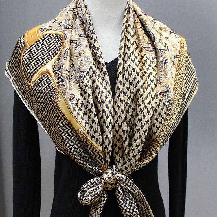 Retro Cashew Flower Silk Scarf Women'S Mulberry Silk 110 Square Scarf Shawl Printed Plain Crepe Satin Scarf