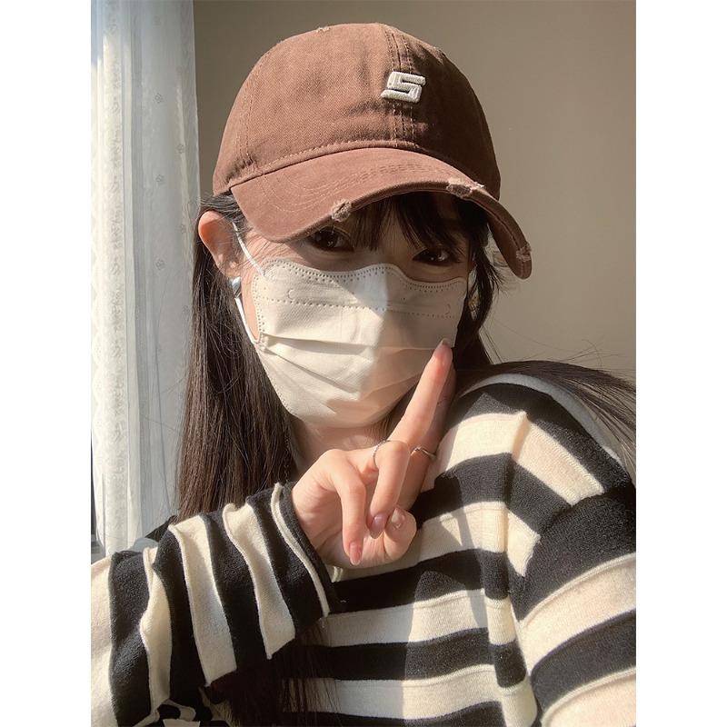 Baseball Hat for Women's American Retro Letters Korean Versatile Face Showing Small Soft Top Trendy Duck Tongue Cap