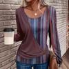 Women's Spring and Autumn New Round Neck Solid Colour Splicing Printing Casual Long-sleeved Loose Top T-shirt