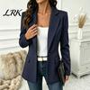 Cappotto con Bavero da Donna, Blazer a Righe con Bottone Singolo, Giacca Autunnale Traspirante Business Casual per il Lavoro, Maniche Lunghe con Tacca per Striscia Verticale