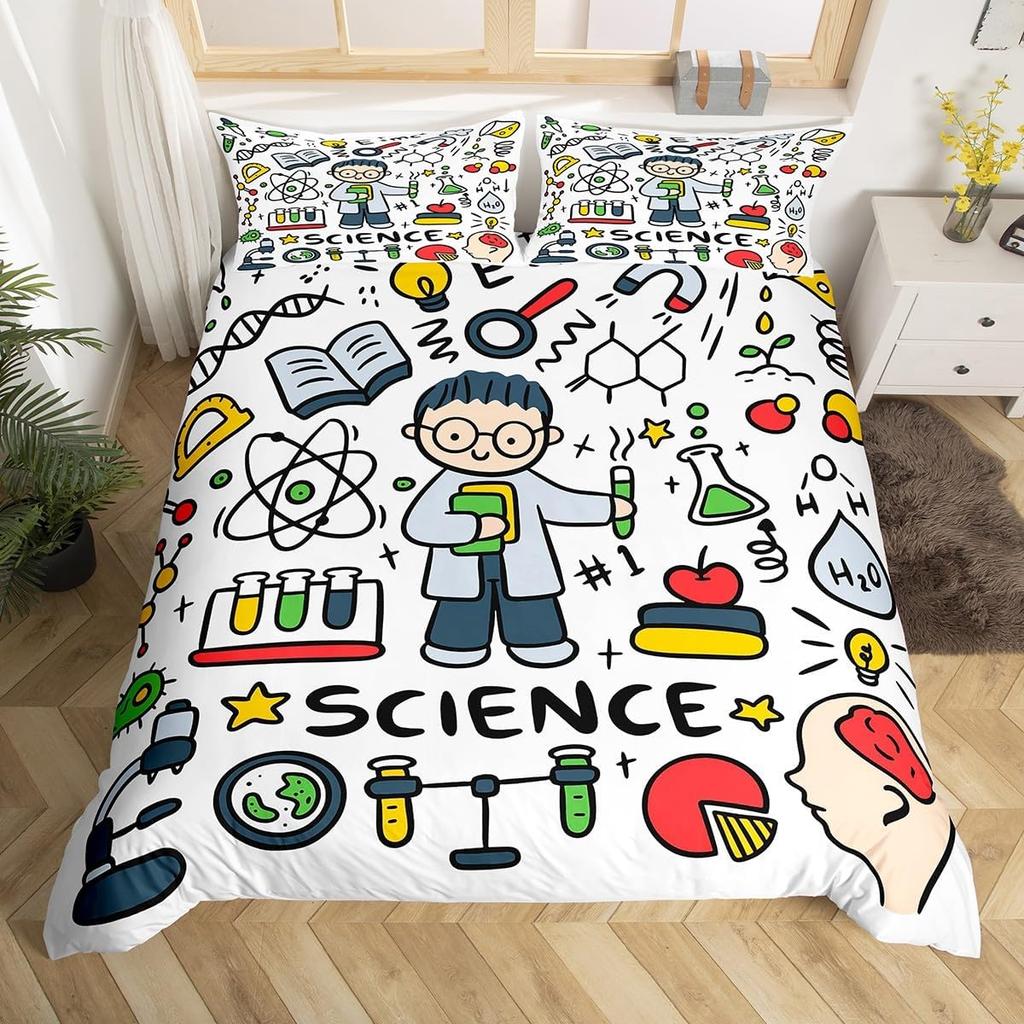 Science Formula Duvet Cover King 2/3 Pcs Math Equation Bedding Set For Boys Girls Chemical Math Geometry Subject Comforter Cover