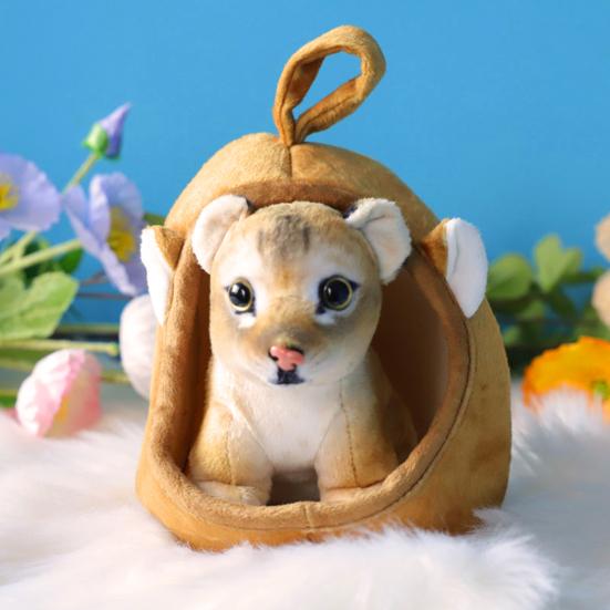 Simulated Tiger Plush Toy with Portable Bed Soft Fluffy PP Cotton Stuffed Giraffe Leopard Lion Animal Plushie Doll Home Decoration Kids Birthday Gift