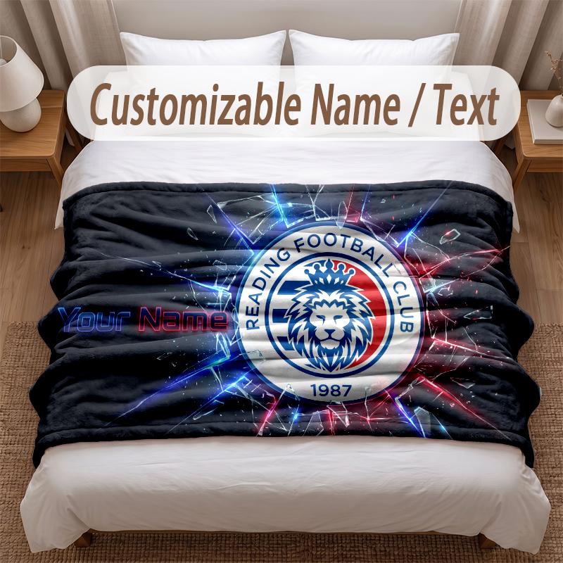 Reading FC Printed Flannel Blanket Custom Name Text Soft Warm Throw For Bedroom Holiday Gift