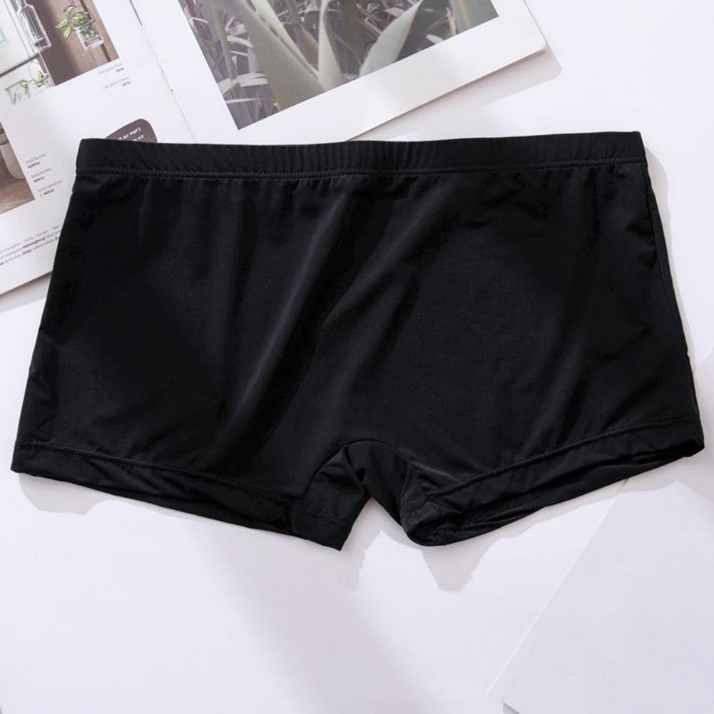 Men Ice Silk Boxer Briefs Low-rise Elastic Waistband Smooth Routing Shorts Underwear Solid Color U-Convex Ultra-thin Panties