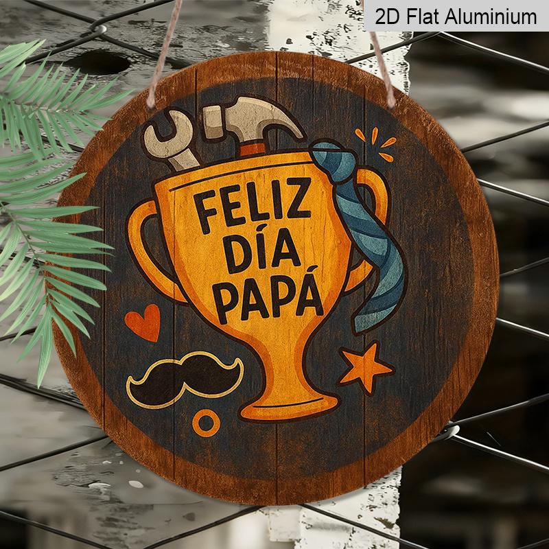 2D Flat - 1pc Round French Aluminum Sign, Vintage Decorative Plaque About "Happy Father'S Day", "Father'S Day Gift" Decorative Sign, Suitable for Dad