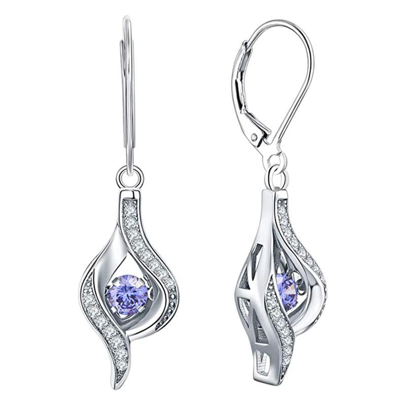 

Green Stone Water Drop Earrings for Women Fashion Plata Inlaid White Cubic Zircon Circle Wedding Dangle Earrings світло-фіолетового кольору