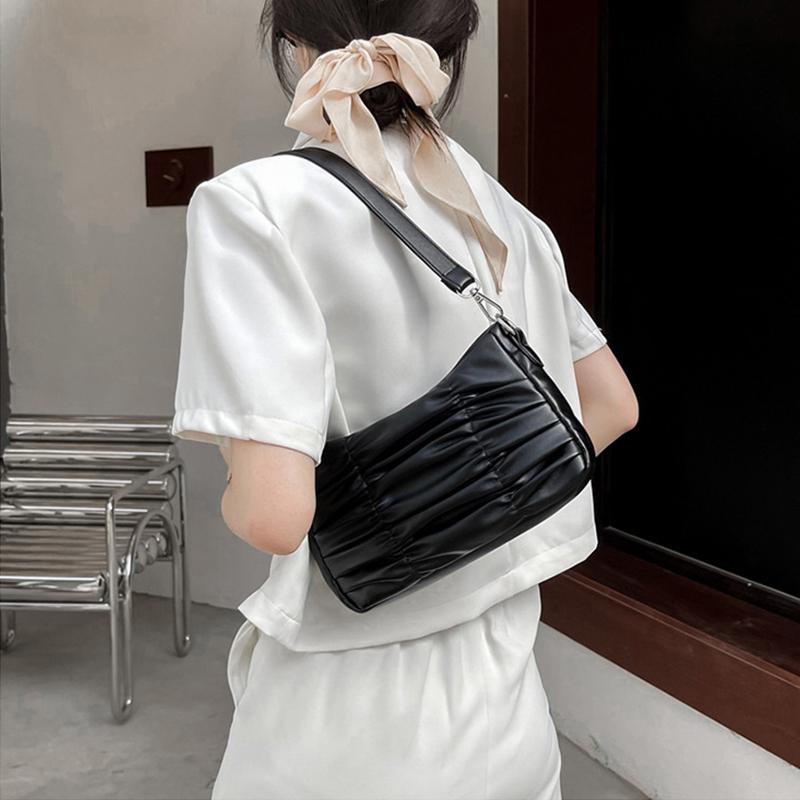 Luxus Plissee Schulter Tasche Frauen Einfache PU Leder Tasche Designer Achselhöhle Handtasche Casual Lady Unterarm Tasche