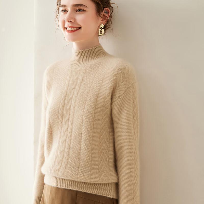 Fanzhen Women's Thickened Semi-High Collar Cashmere Blend Pullover