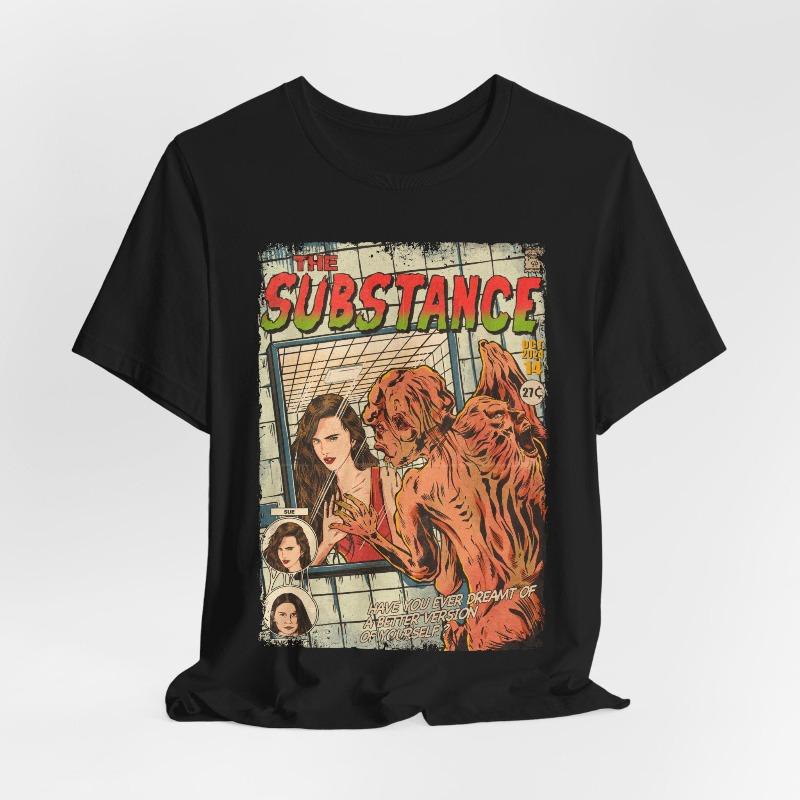 Maglietta del film The Substance Vintage Grafica Horror Estiva Unisex Larga e Traspirante Cotone Maglietta Top
