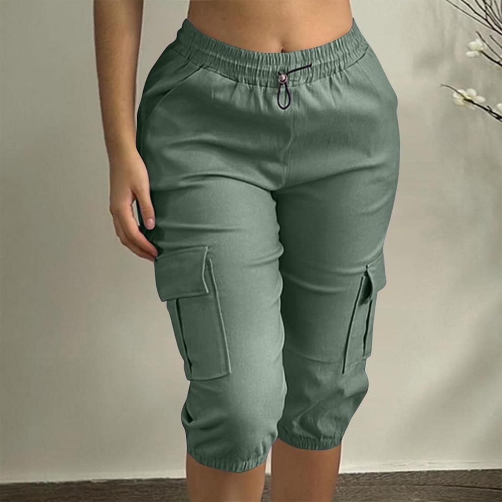 Kadın Günlük Düz Renk Cep Slim Fit Düz Renk Günlük Elastik Bel Kapri