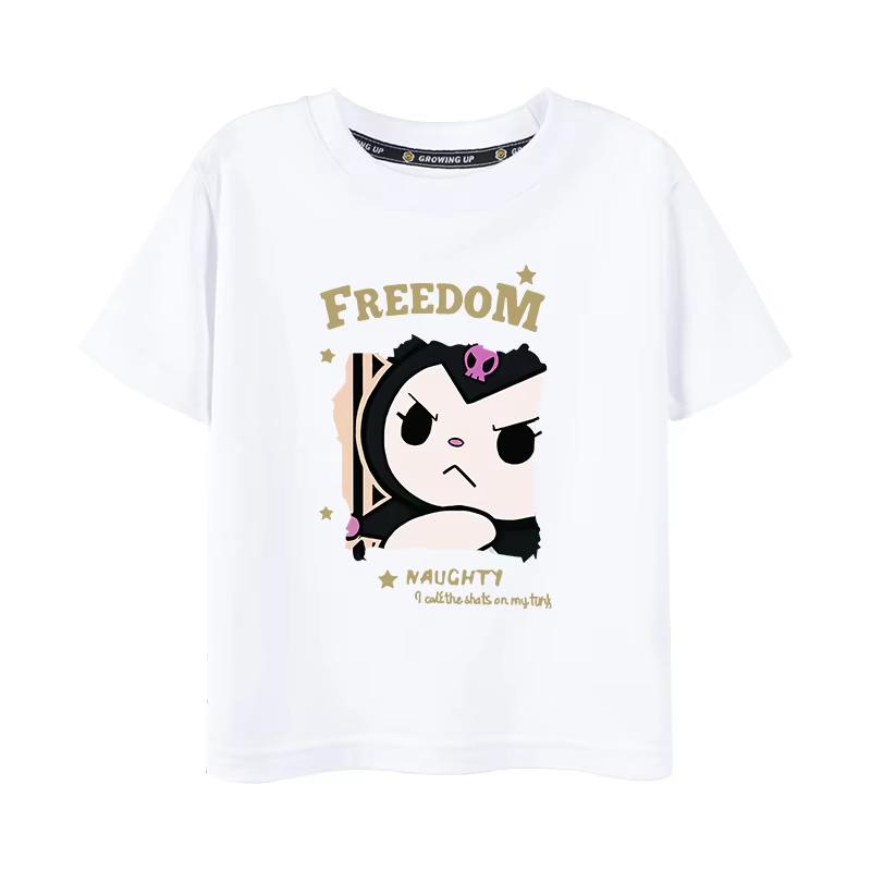 

2026 Summer Kuromi Cartoon Graphic Tee Casual Short Sleeve Cotton Tops for Adults Kids Lovely Kawaii Streetwear Style S