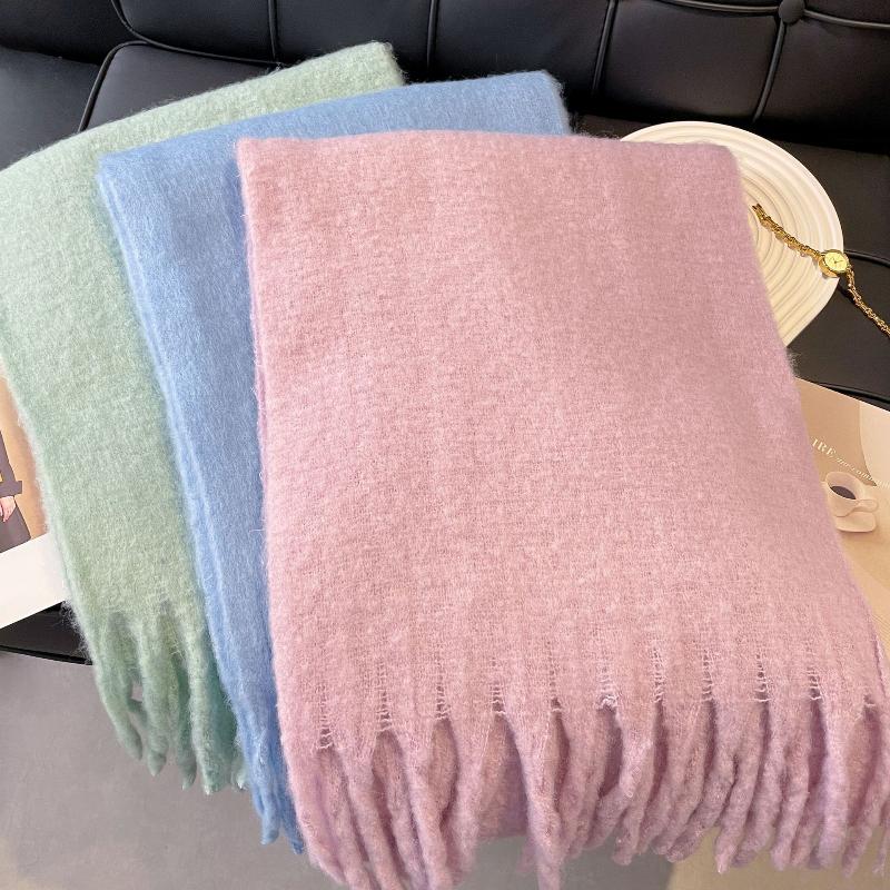 Winter Scarf Women Luxury Autumn Winter Cashmere Scarf Thickened Warm Shawl Classic Tassels Fluffy Scarf Solid Color Soft Shawl
