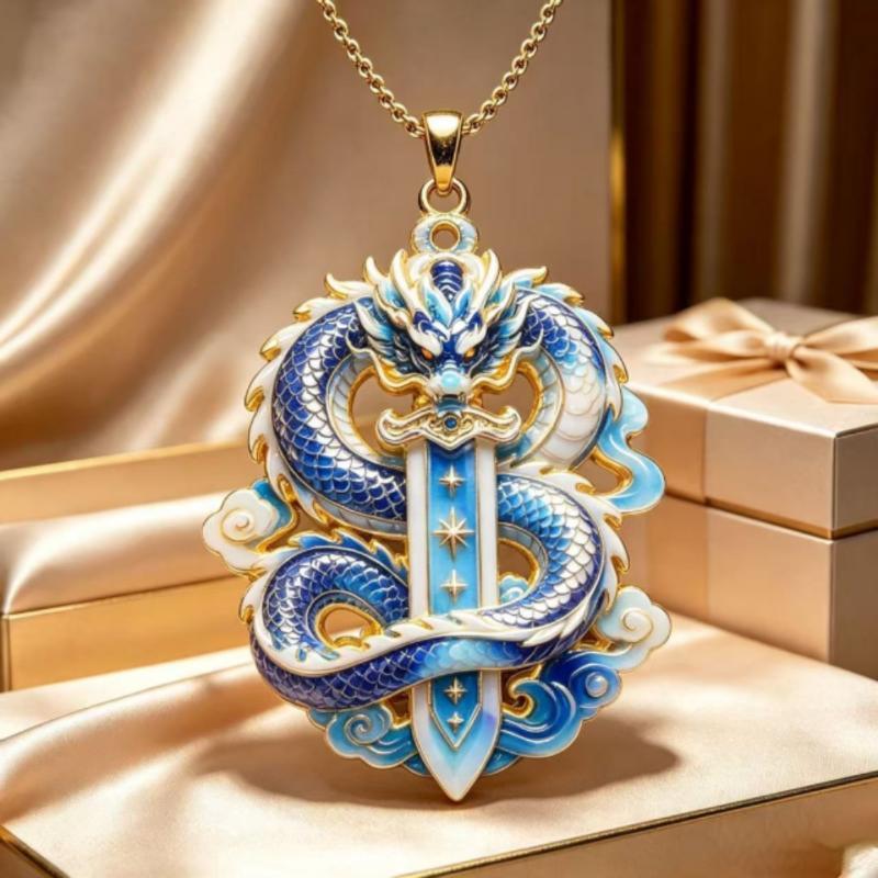 Nine Tailed Fox Enamel Pendant Necklace Unique Chinese Mythology Design 1PC Anti-rust Jewelry for Women Daily Collocation